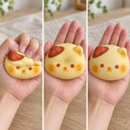 Cat bun squishy kawaii, squished flat, half risen and fully back in shape