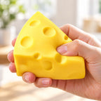 Cheese Wedge Squishy, Soft Plastic, being squeezed by hand, soft and squishy