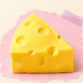 Cheese wedge squishy soft – Cheese Wedge Squishy, Soft Plastic, product photo on pastel paper