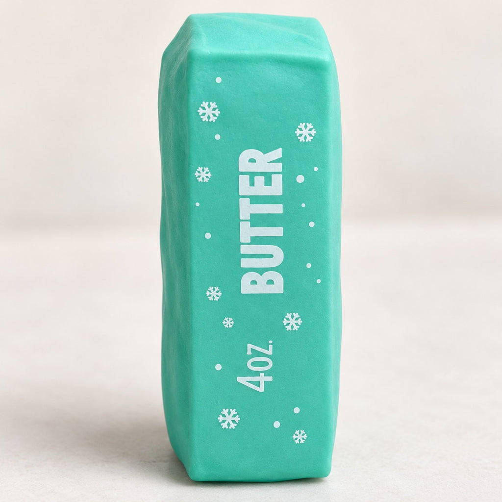 Christmas Butter Squishy, Crispy Stick in Gift Box (mint green), close-up of the surface and details
