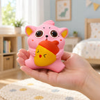 Chubby cat squishy slow rising, held in a hand to show the real size