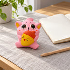 Chubby cat squishy slow rising, on a desk with a notebook and pencil