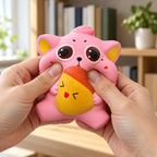 Chubby cat squishy, being squeezed by hand, soft and squishy