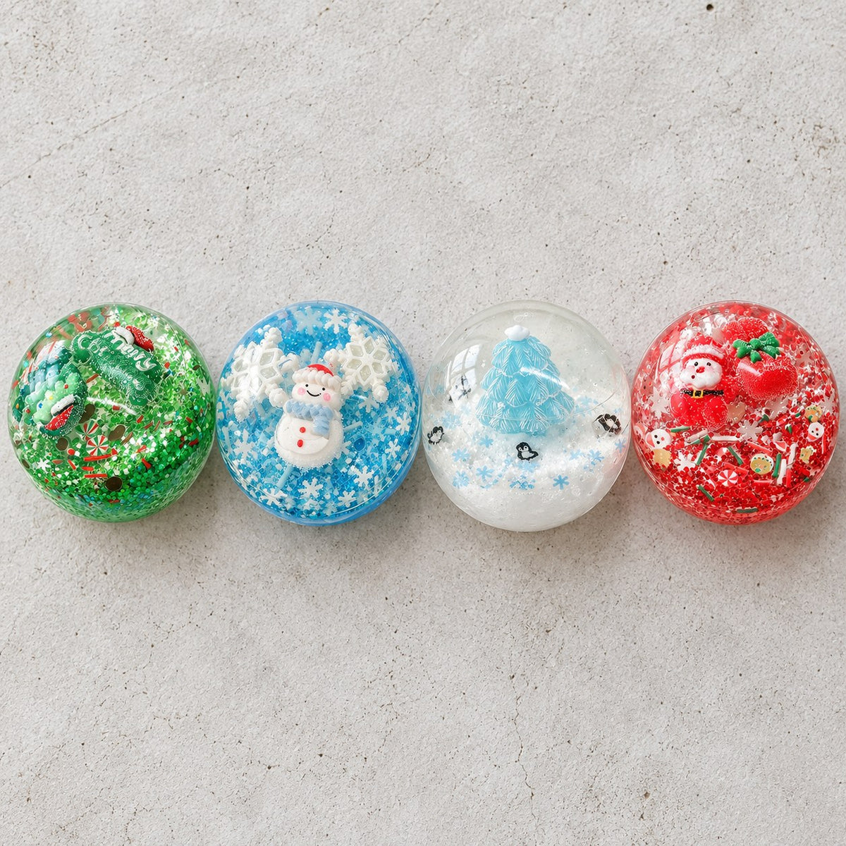 Christmas ball squishy, all colors side by side