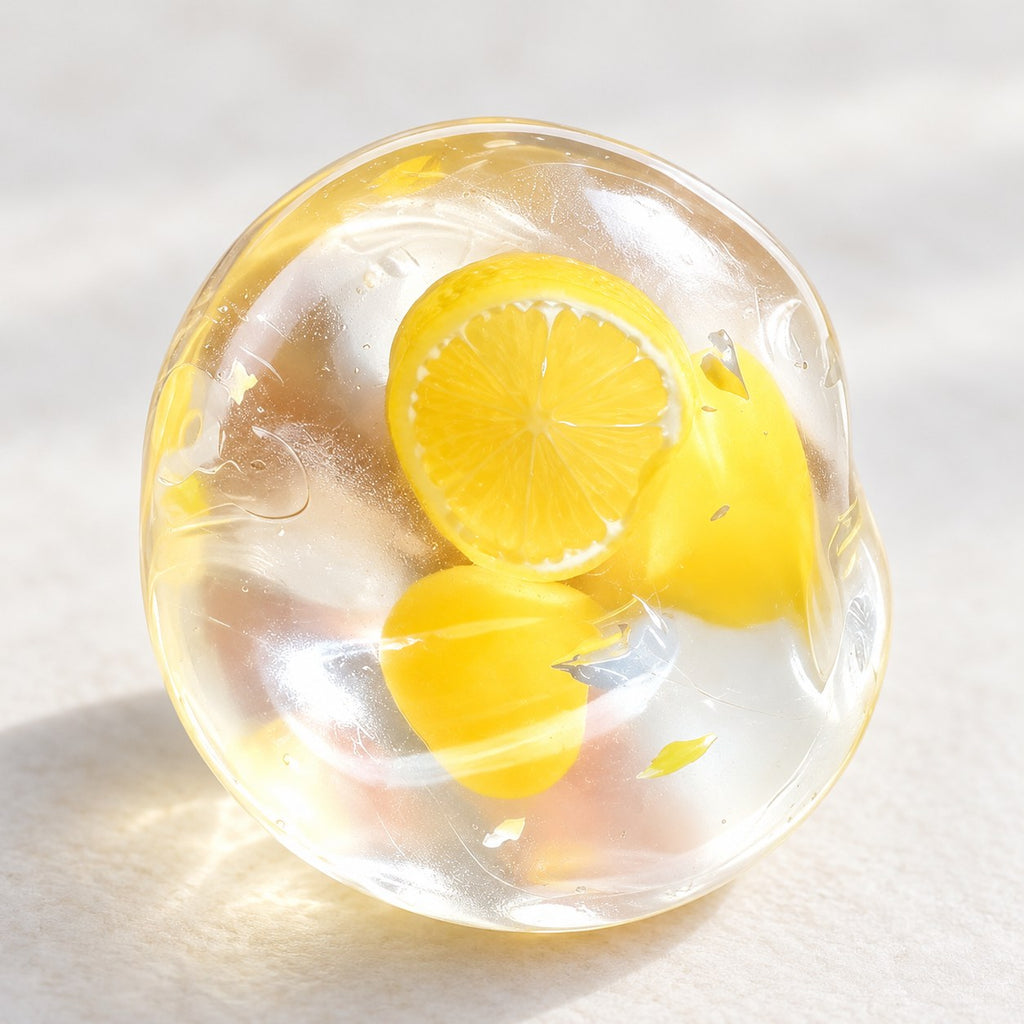 Fruit squishy coconut oil (Lemon), close-up of the surface and details