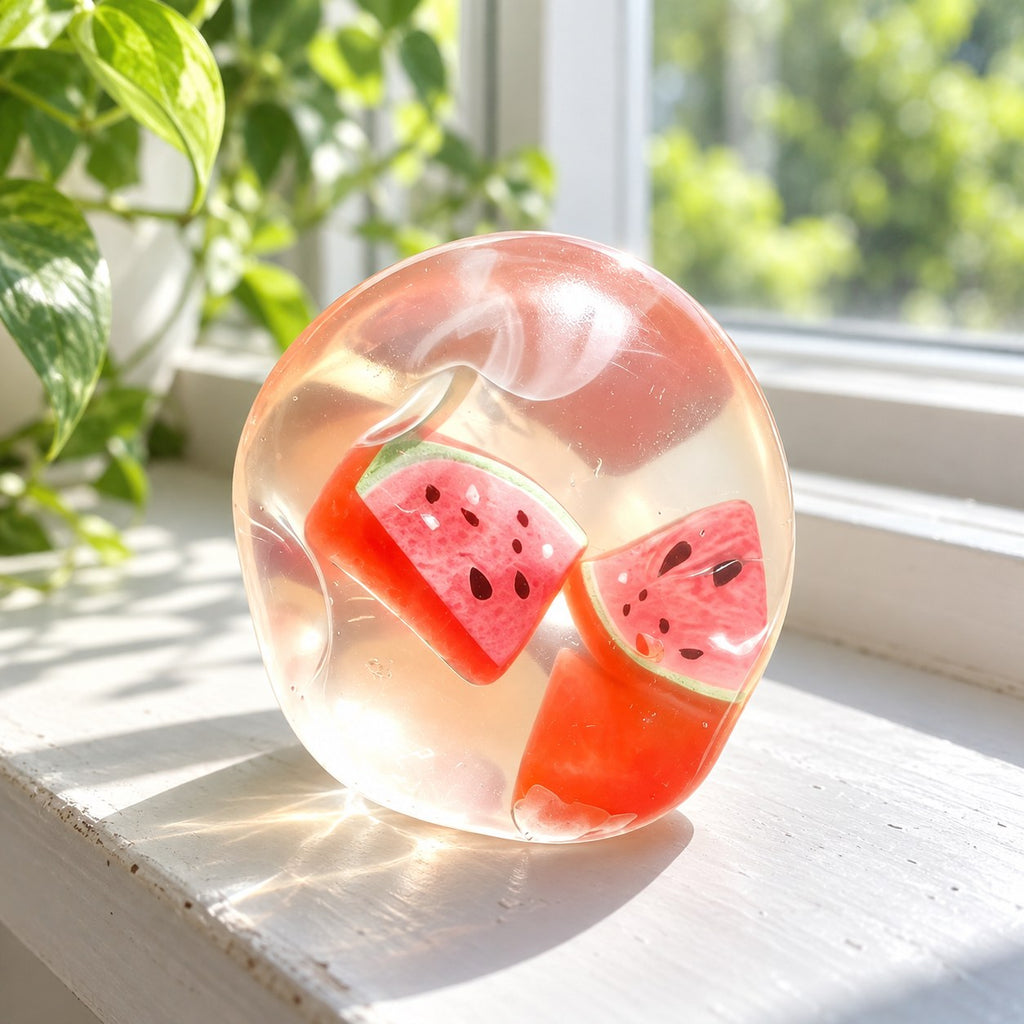 Fruit squishy (Watermelon), on a sunny windowsill