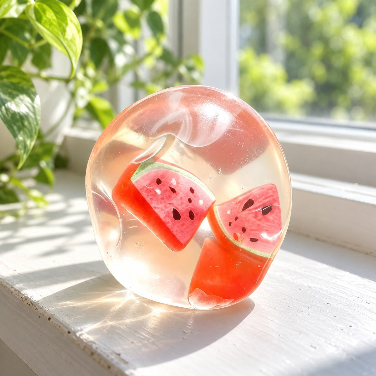 Fruit squishy (Watermelon), on a sunny windowsill