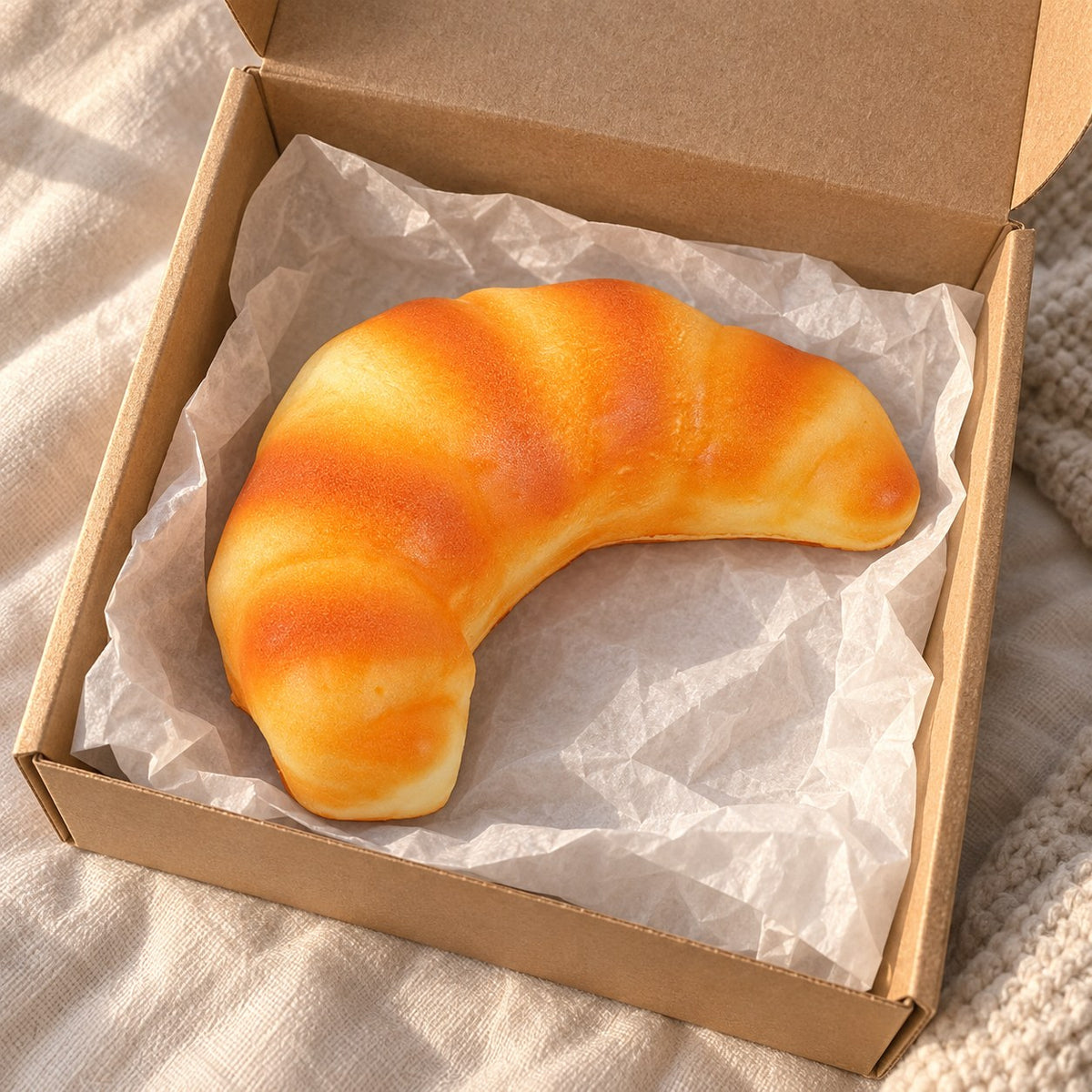 Croissant squishy slow rising (12.5 cm), unboxed from a parcel with tissue paper