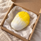 Crunchy Cabbage Squishy, Handmade (Yellow), unboxed from a parcel with tissue paper