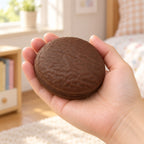 Crunchy Chocolate Cake Squishy, Handmade (Coffee chocolate), held in a hand to show the real size