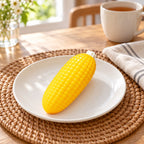 Corn squishy, on a plate on a breakfast table