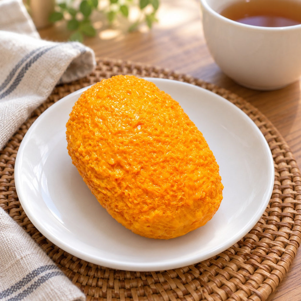 Crunchy Croquette Squishy, Handmade, on a plate on a breakfast table