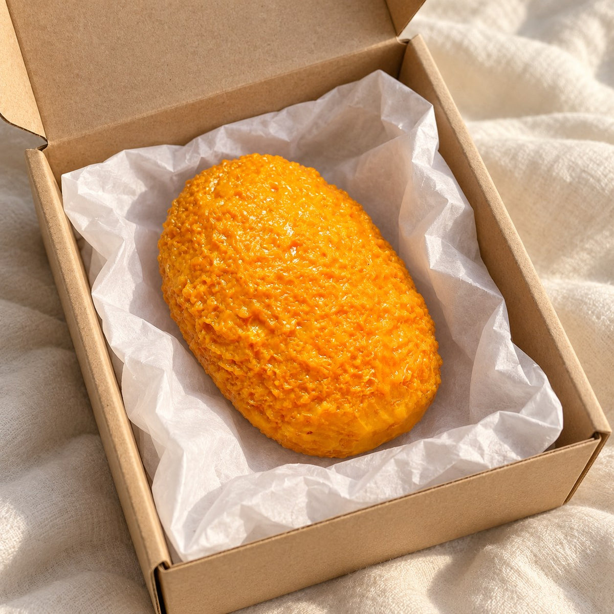 Croquette squishy crunchy, unboxed from a parcel with tissue paper