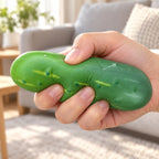 Crunchy Cucumber Squishy, Crispy PU Vegetable, being squeezed by hand, soft and squishy