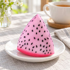 Crunchy Dragon Fruit Squishy, Changes Color in Sunlight, on a plate on a breakfast table