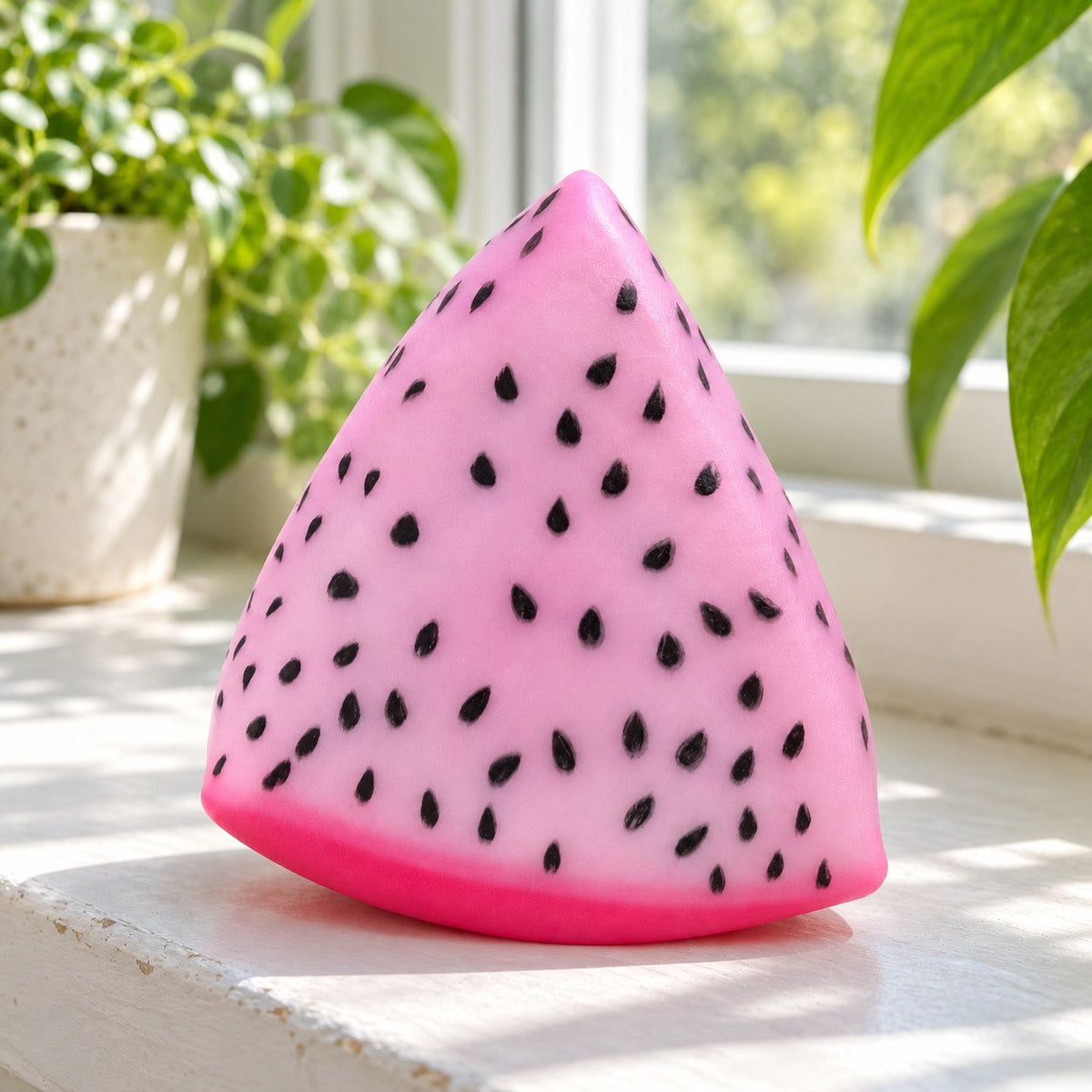 Crunchy Dragon Fruit Squishy, Changes Color in Sunlight, on a sunny windowsill