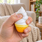 Crunchy Vanilla Ice Cream Squishy, Mini, being squeezed by hand, soft and squishy