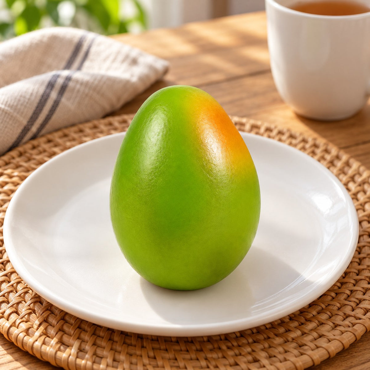 Crunchy Mango Squishy, on a plate on a breakfast table