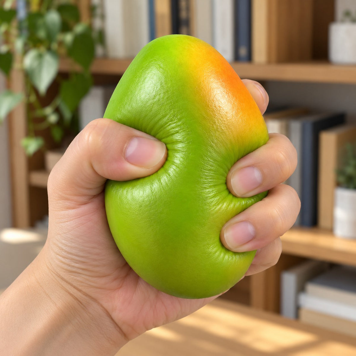 Crunchy Mango Squishy, being squeezed by hand, soft and squishy