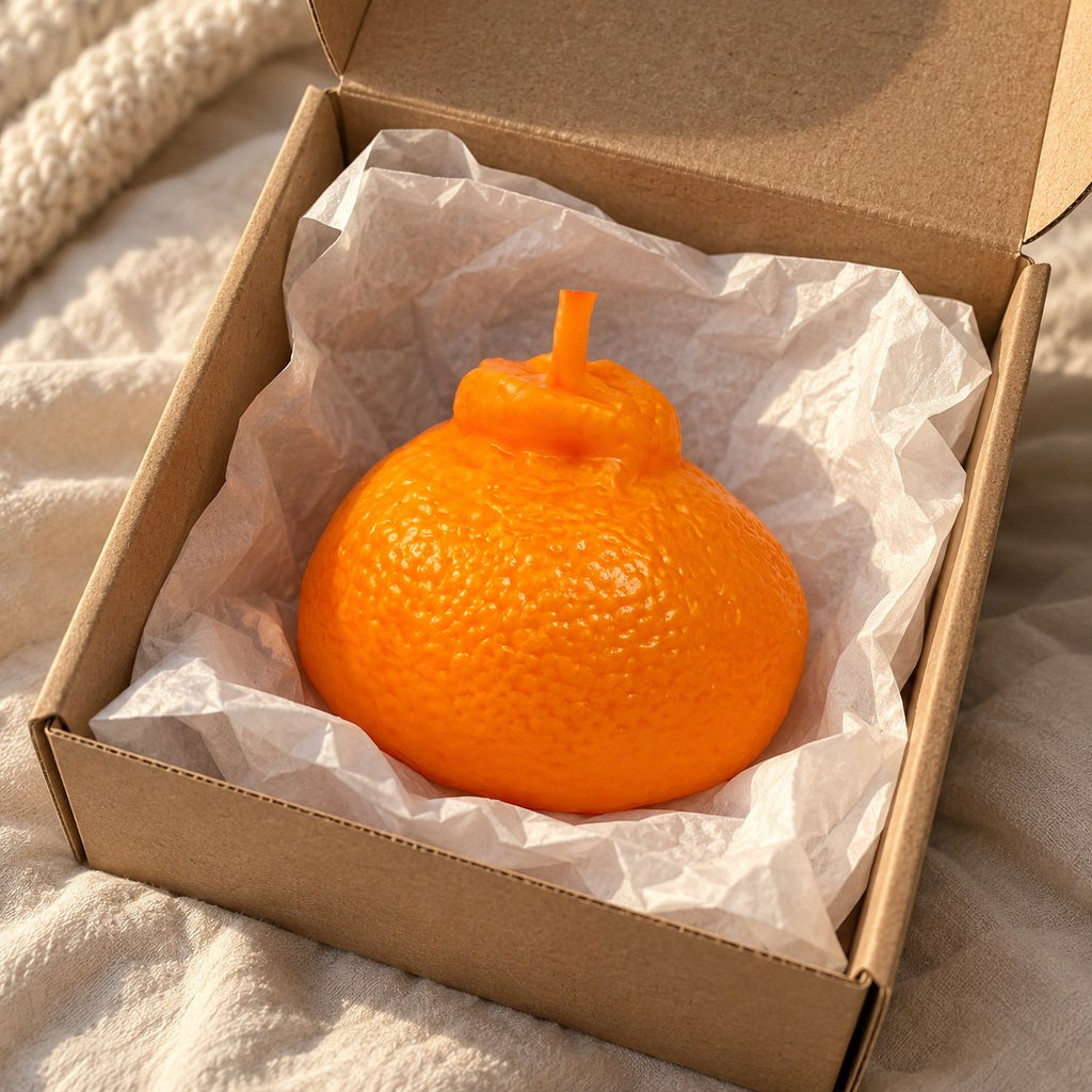 Orange squishy crunchy, unboxed from a parcel with tissue paper