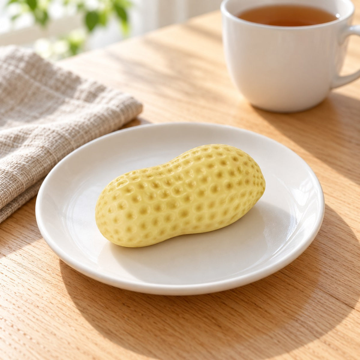 Crunchy Peanut Squishy, on a plate on a breakfast table