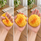 Pineapple bun squishy, squished flat, half risen and fully back in shape