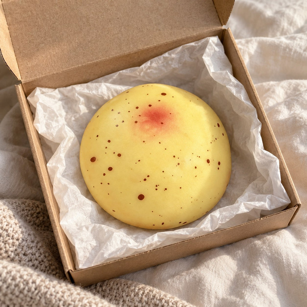 Potato squishy crunchy, unboxed from a parcel with tissue paper