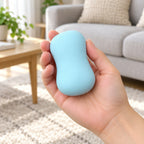 Crunchy Soap Squishy, Handmade Ball (Blue), held in a hand to show the real size