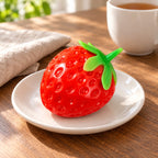 Crunchy Strawberry Squishy, Handmade, on a plate on a breakfast table