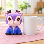 Galaxy Deer Squishy, Slow Rising PU, next to a coffee mug for size comparison