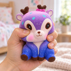 Galaxy Deer Squishy, Slow Rising PU, being squeezed by hand, soft and squishy