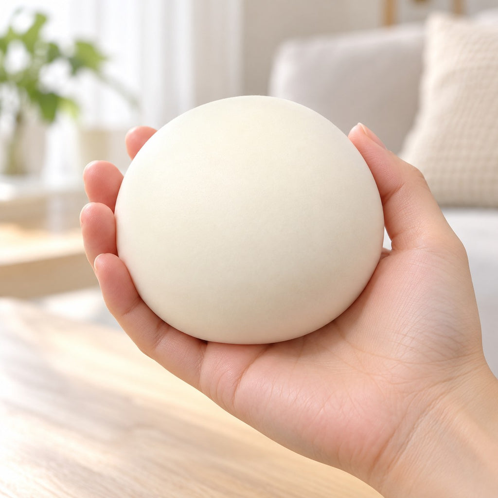 Steamed Bun Squishy, Slow Rising PU, 9 cm (white), held in a hand to show the real size