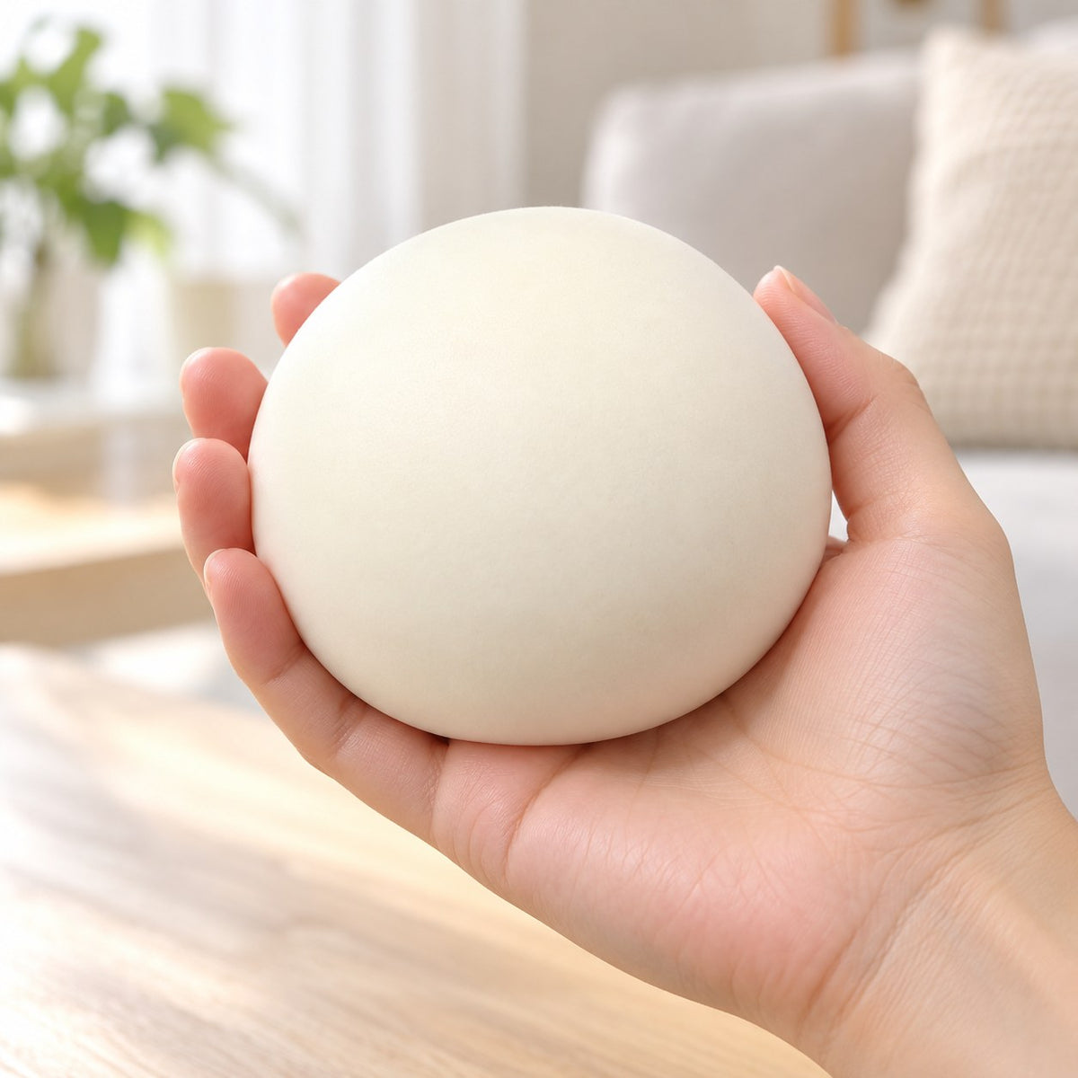 Steamed Bun Squishy, Slow Rising PU, 9 cm (white), held in a hand to show the real size