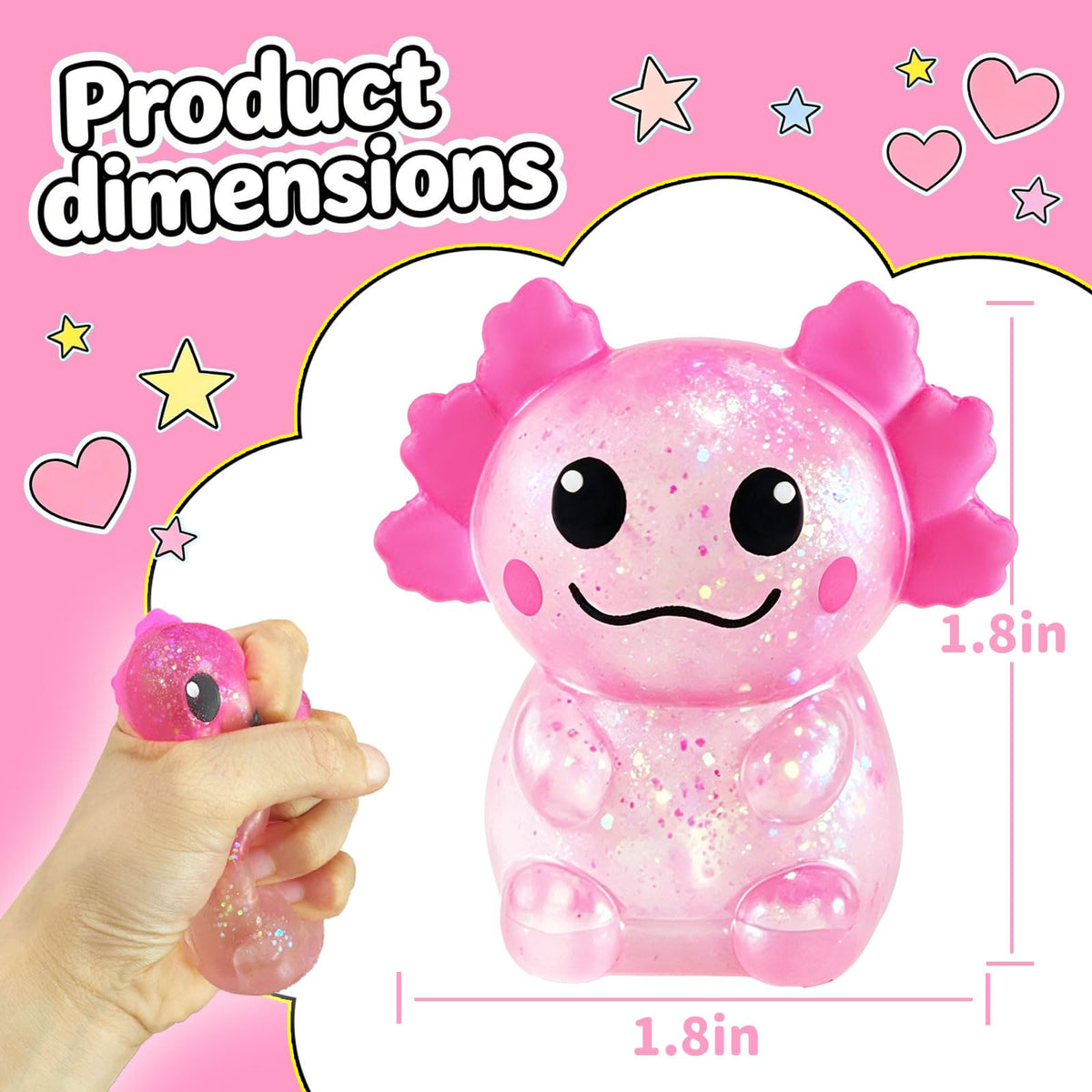 Squishy axolotl com purpurina, slow rising