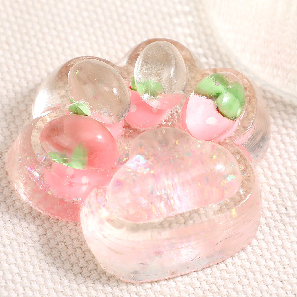 Cat Paw Squishy with Fruit and Glitter, 7 cm