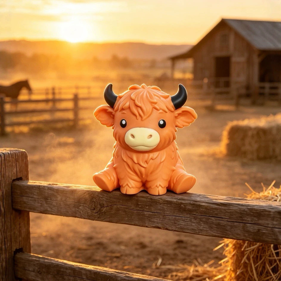 Squishy kráva highland XXL z měkkého TPR, velký squishy