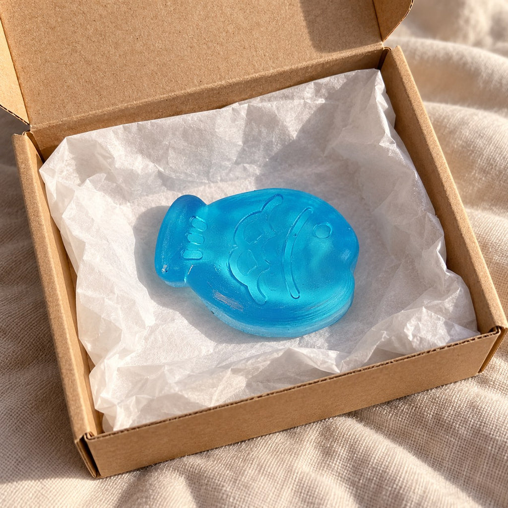Squishy fish in a bag (Blue), unboxed from a parcel with tissue paper