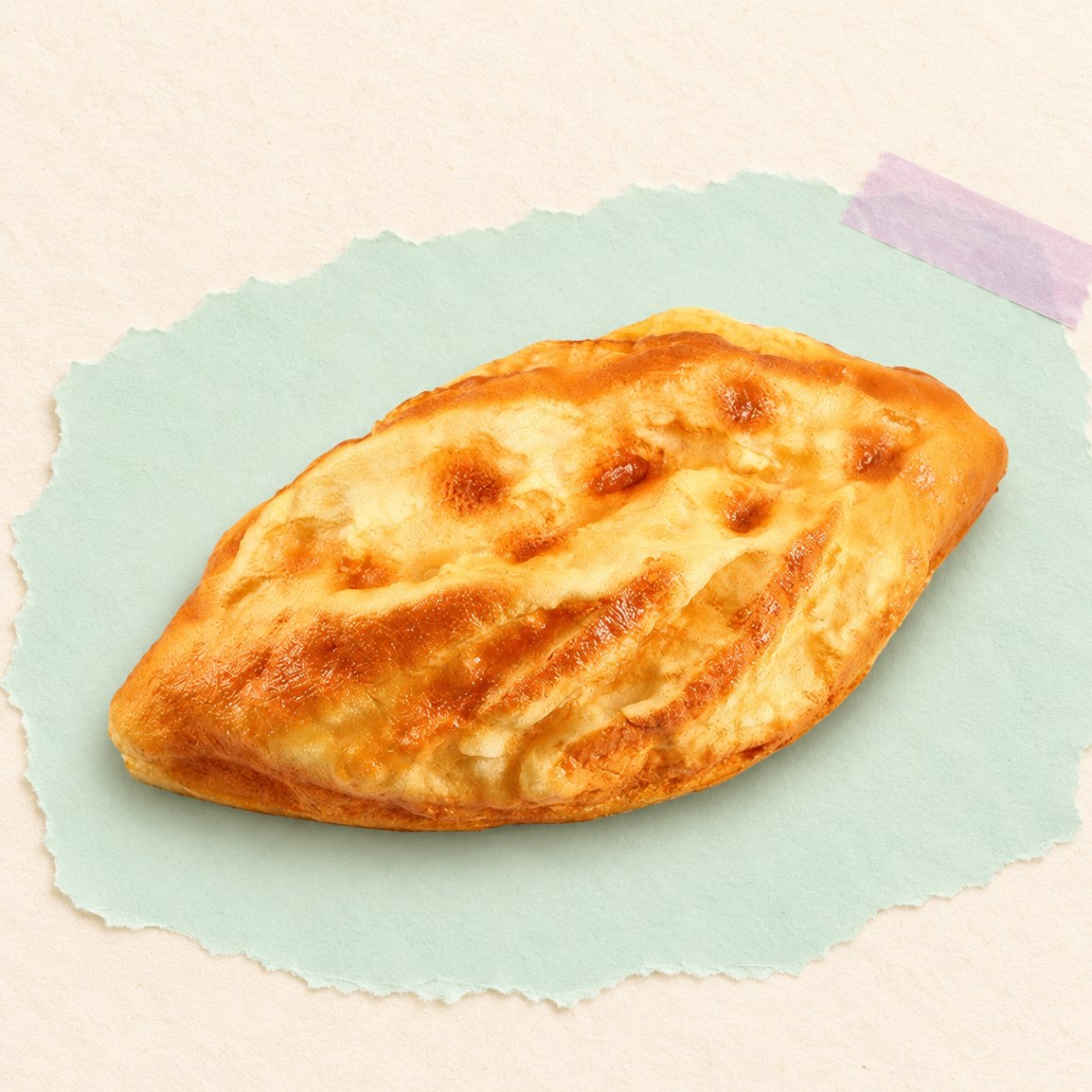 Fladenbrot Squishy in Rautenform, flaches Brot mit 20 cm, auf Pastellpapier