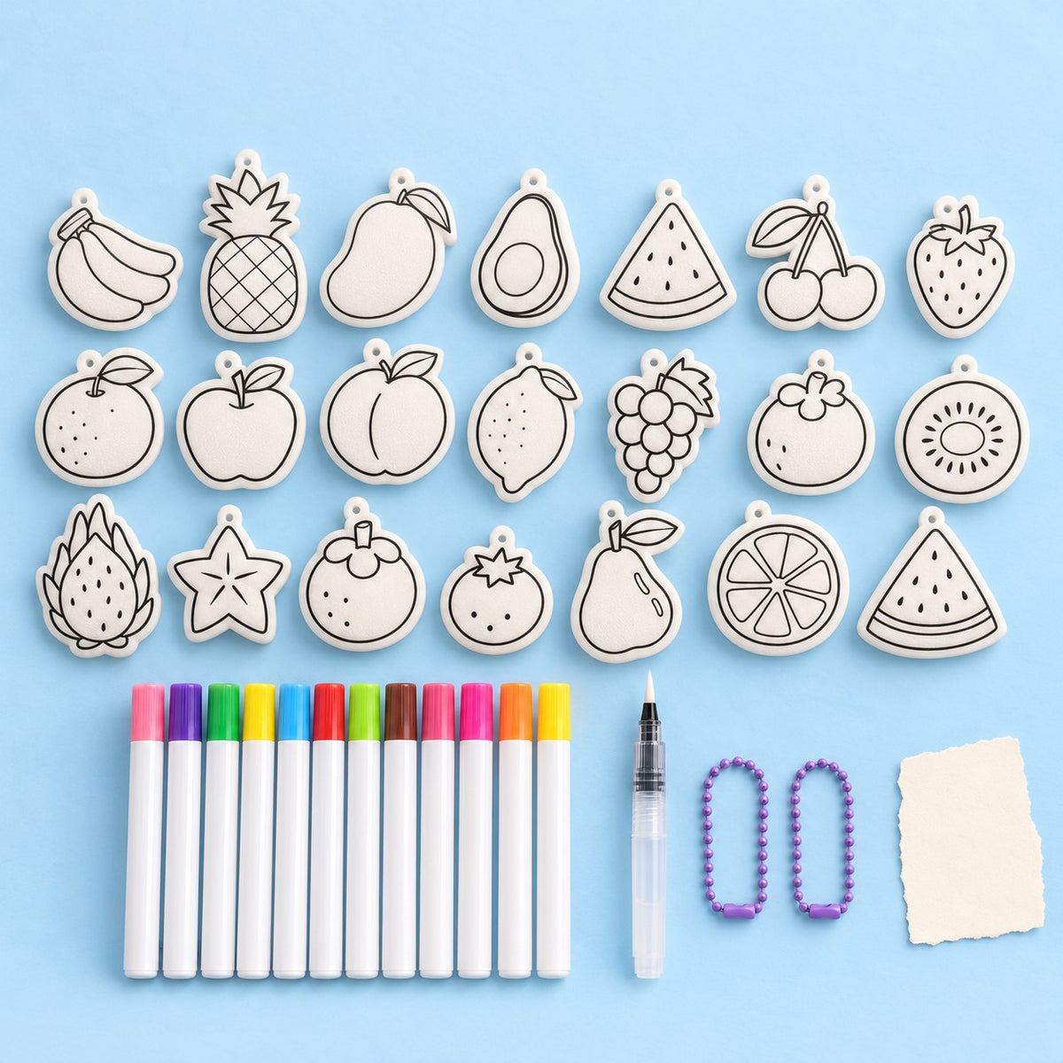Målarset skum squishy diy – Målarset för skum-squishies att göra själv, 21 motiv (Frukt), produktbild på pastellpapper
