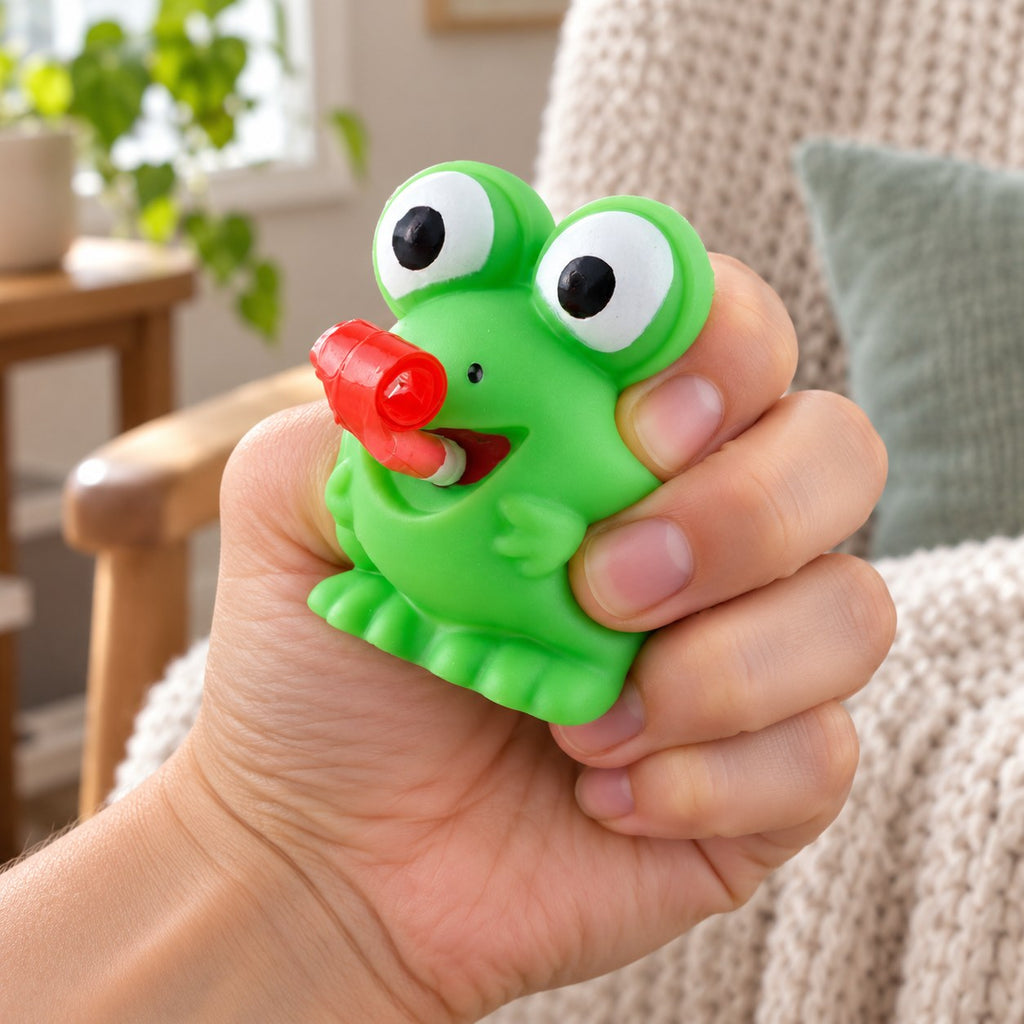 Squishy groda eller dino som räcker ut tungan squishy (Groda, slumpvis färg), kramas i handen, mjuk och skön