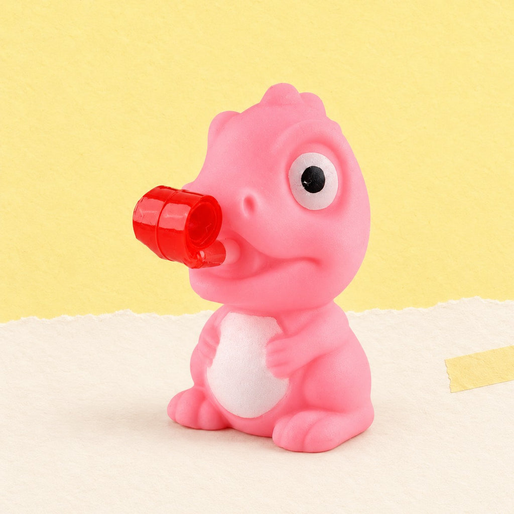 Squishy rana o dino che fa la linguaccia squishy (Dino, colore casuale), foto del prodotto su carta pastello