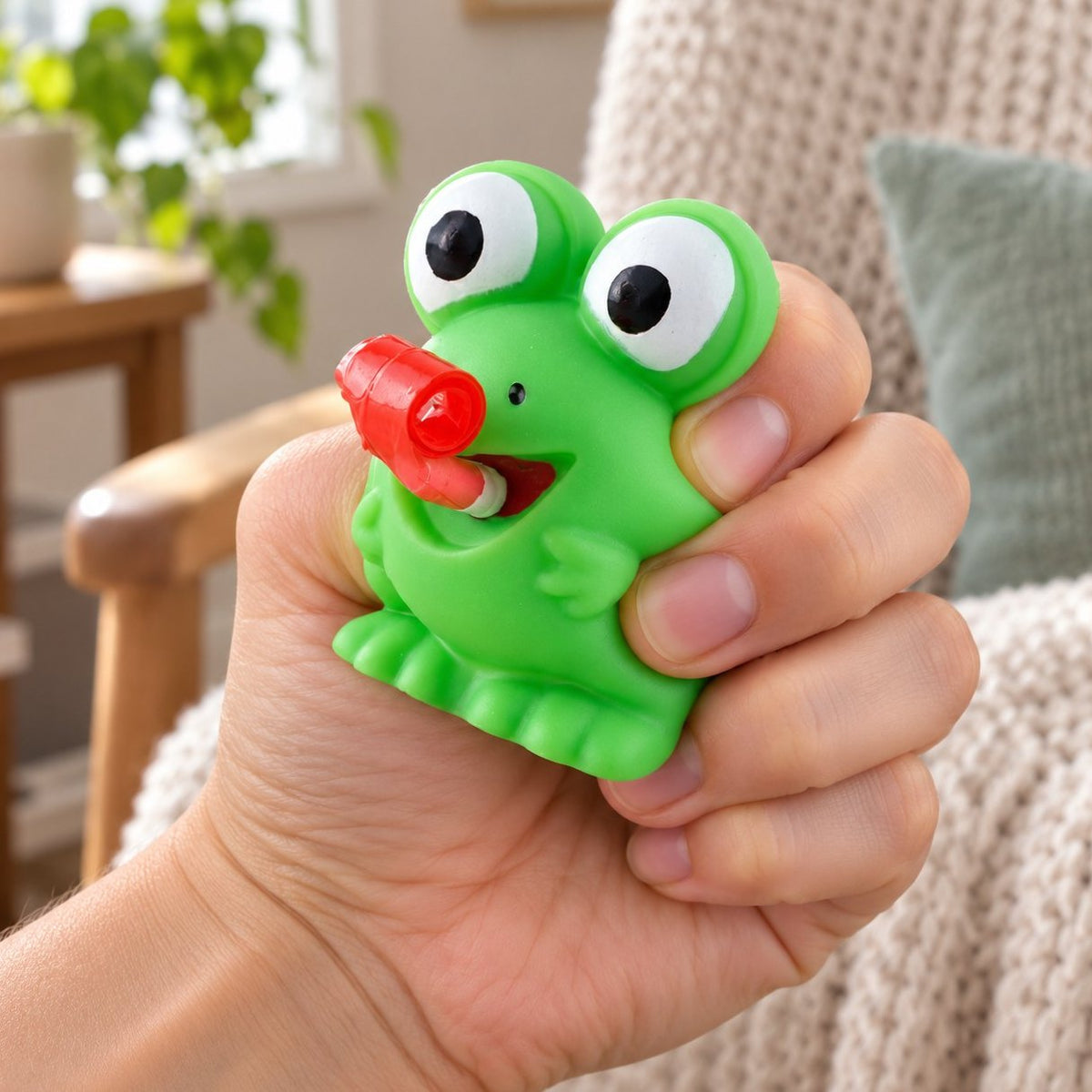 Frosch oder Dino Squishy, hier der Frosch: beim Drücken streckt er die Zunge raus