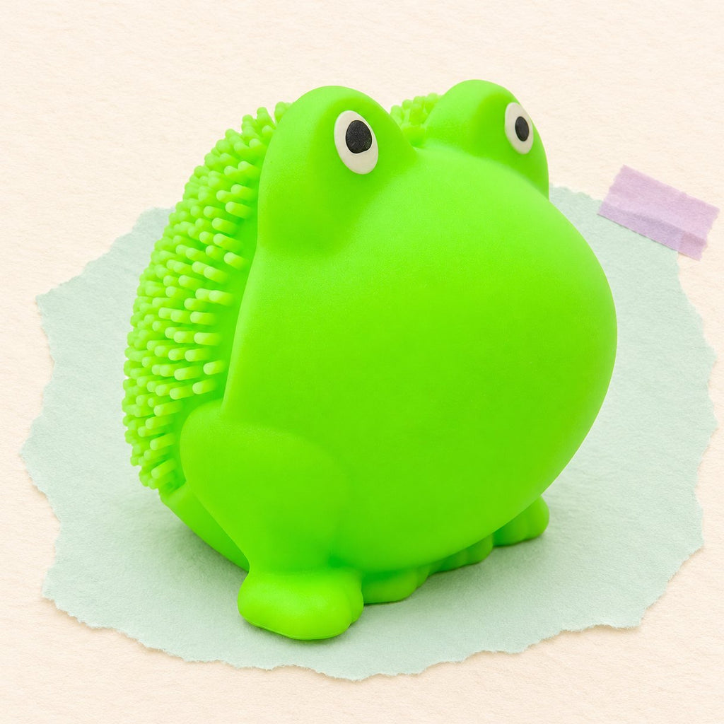 Frosch Squishy mit weichen Stacheln aus TPR, 5 cm, auf Pastellpapier