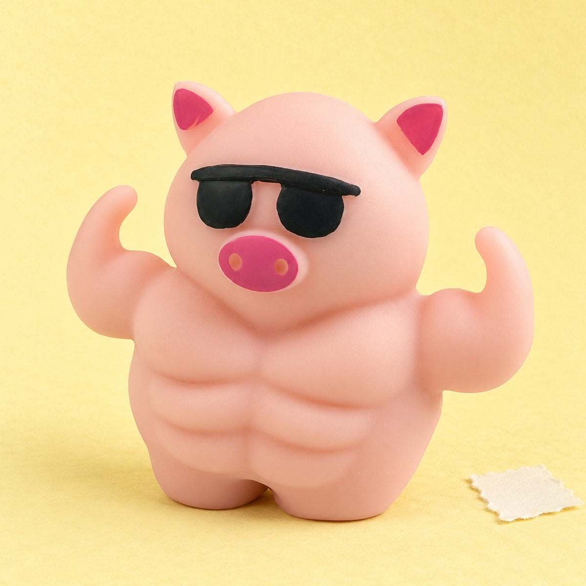 Gespierd varken squishy met zonnebril, 12,5 cm, op pastelkleurig papier
