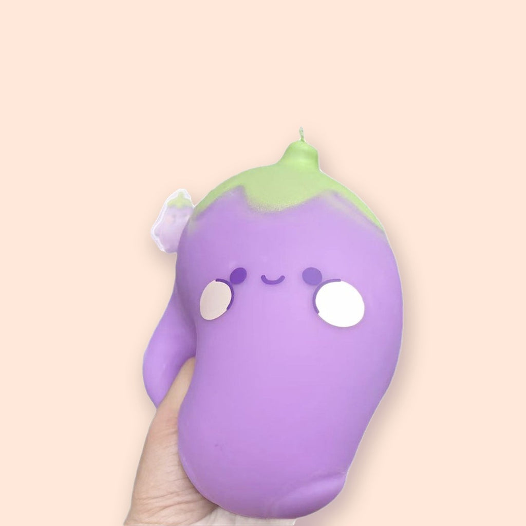 Squishy melanzana jumbo, faccina kawaii, squishy gigante