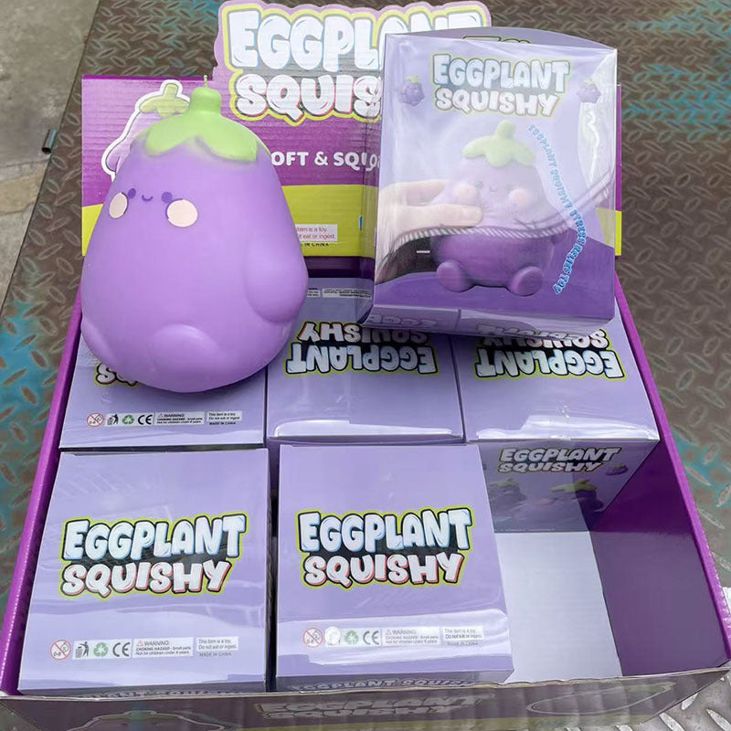 Squishy berenjena gigante, carita kawaii