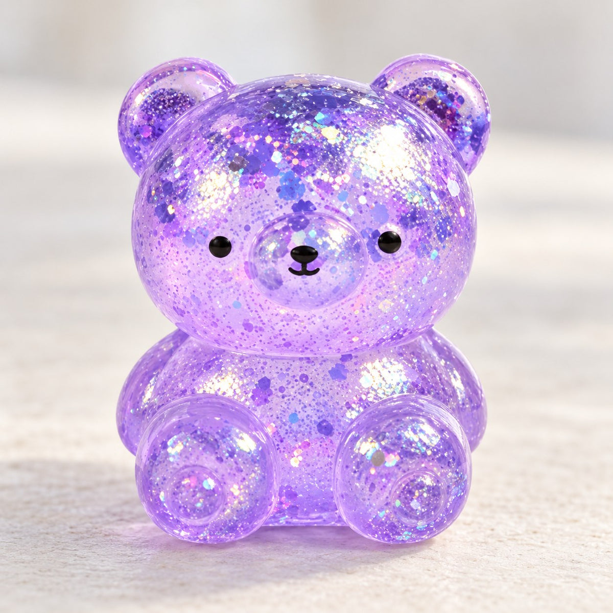 Glitter Bear Squishy, Maltose Jelly, 3 Sizes, close-up of the glitter