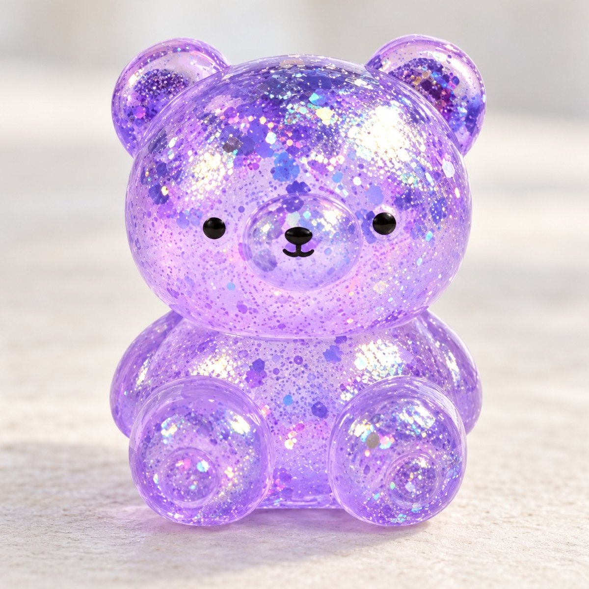 Glitter björn squishy, glittret i närbild