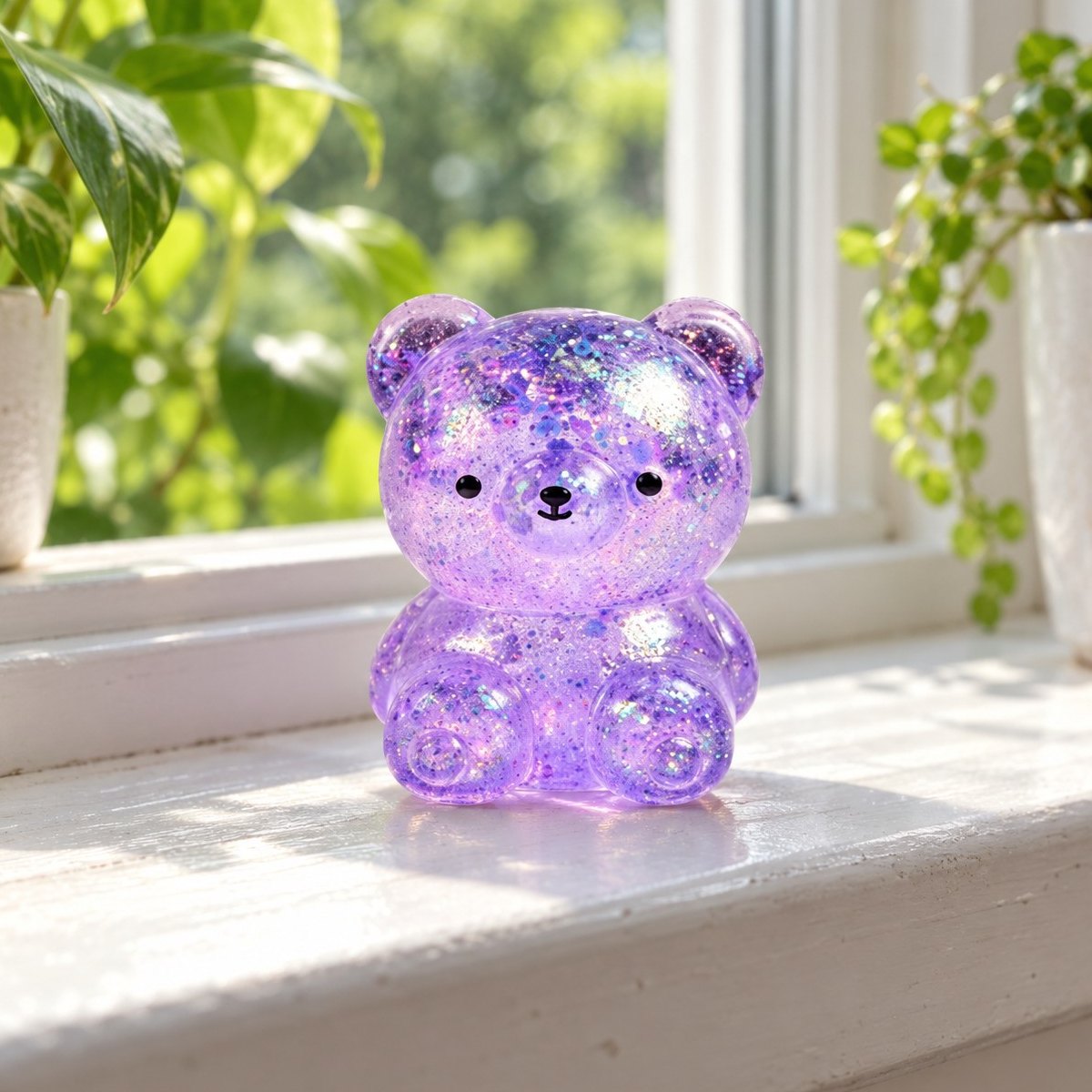 Solig fönsterbräda med glitter björn squishy