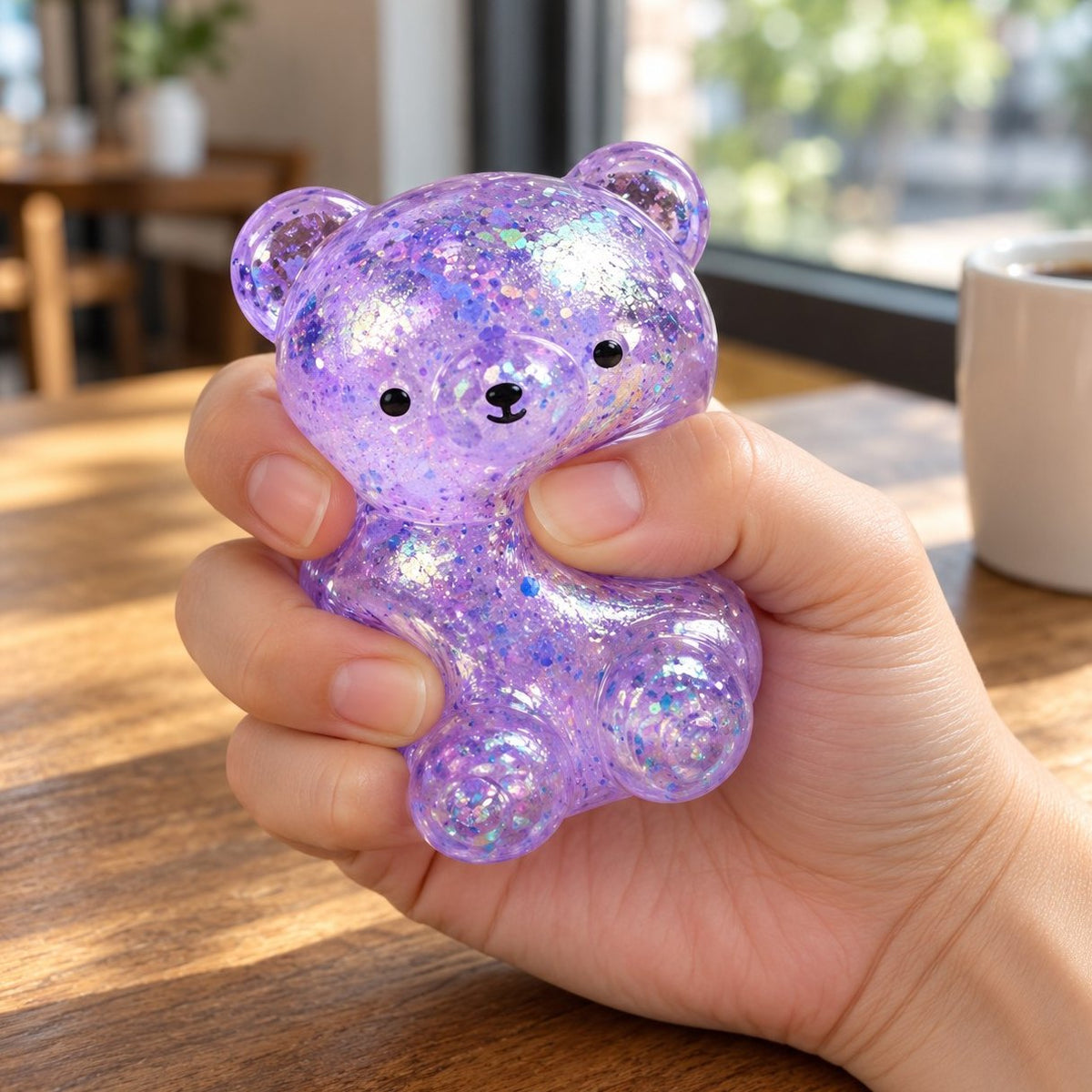 Beim Drücken in der Hand: Glitzer Bär Squishy gibt weich nach